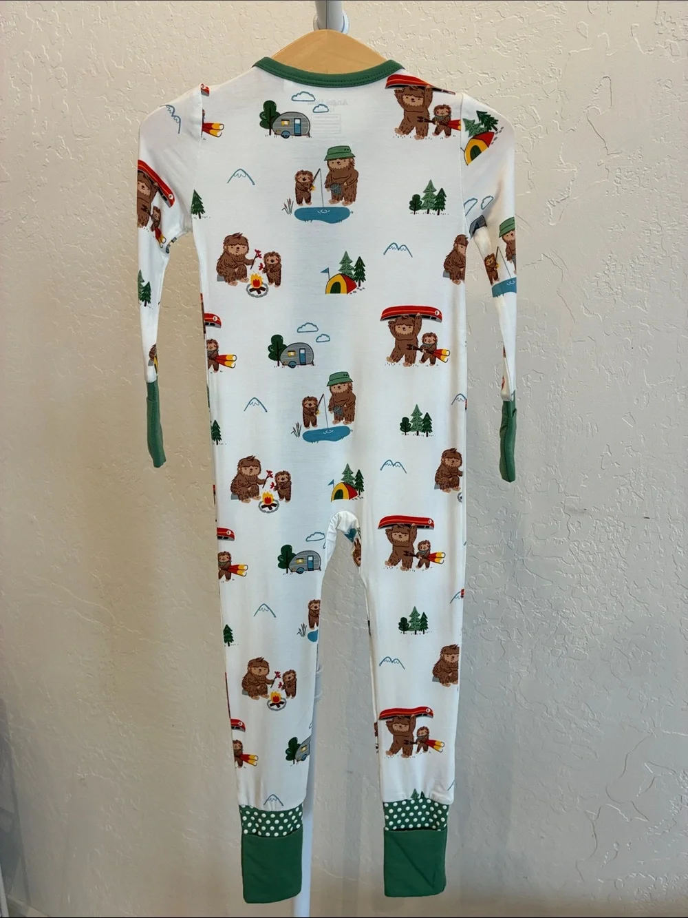 Angel Dear White, Green & Brown Bear Camping Footed One-Piece